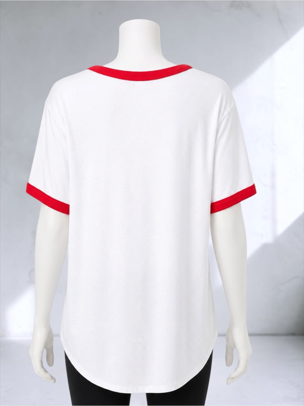 White Ringer Tee with Red Trim and "Positively" Script - Picture 8 of 14